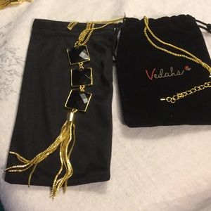 Women’s Necklace Black Stones Gold Colored Chain.